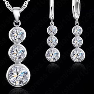 NEW 18" Necklace Pendant Earrings Matching Set 925 Silver CZ Drop Lot
